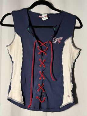 Tommy Hilfiger - Vintage Tommy Girl Navy Lace-Up Tank with Red Accents Y2K 90s